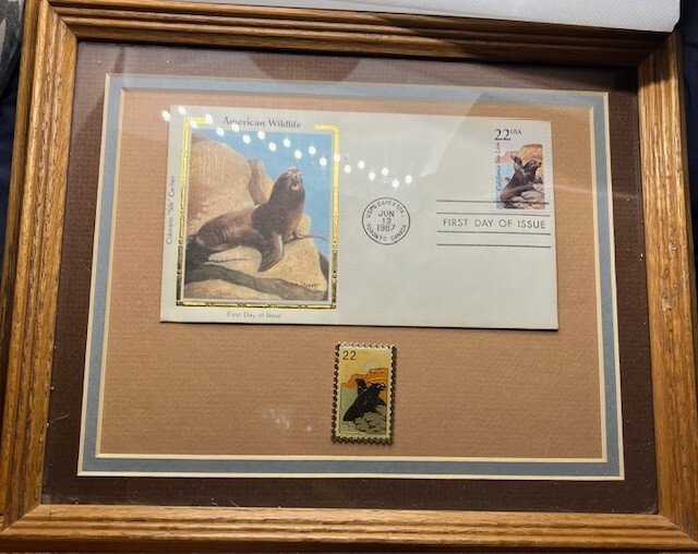 Colorado Silk Cachet 1987 First Day of Issue California Sea Lion 10" X 12" Frame