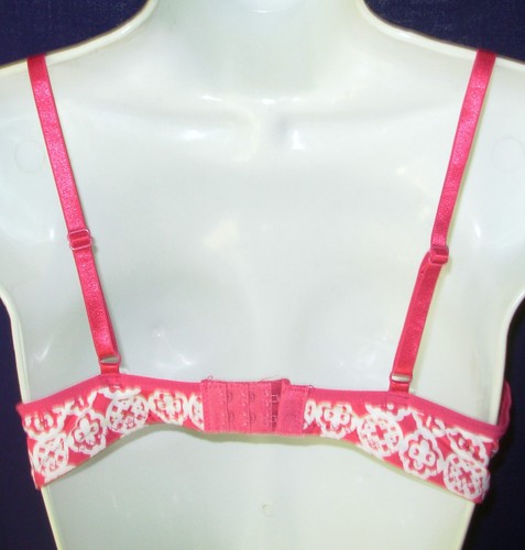 34B Jaclyn Smith Plunge Bra padded underwire lace 4267 pink white print 34 B New - Picture 3 of 3