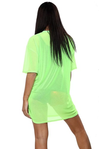 Ladies Oversized Sheer Mesh Fishnet T-Shirt Summer Short Sleeve Baggy Long Top - Picture 8 of 8