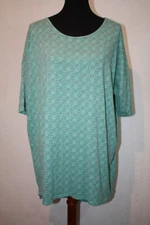 LuLaRoe Size XL Top Irma Tee Light Green Geometric Burnout Print Cotton Blend