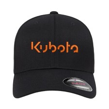 KUBOTA Tractor FLEXFIT Black Embroidered Baseball Hat Cap Flat Curved Brim