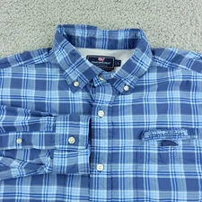 Vineyard Vines Shirt Mens Large Blue Harbor Fish Vented Beach Preppy Ocean