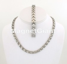 Men's Magnetic Stainless Steel Link Necklece Bracelet Set - 5000 Gauss 316L