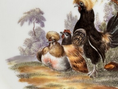 Antique 19th c. Meissen 7.625” Porcelain Plate, Rooster Chickens
