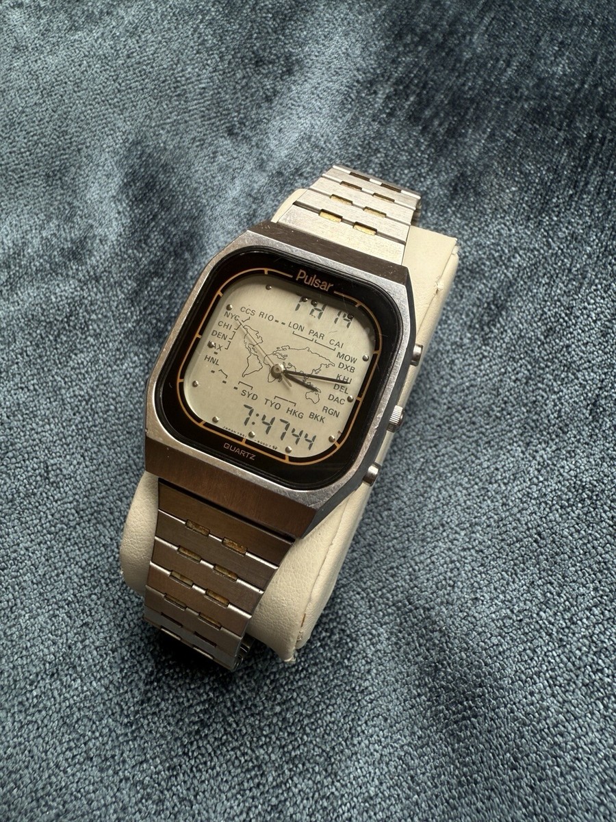 ✨VITAGE/超大きい✨PURE PLAYAZ メタリック オールレザー RARE Vintage Pulsar Ana-Digital Y951-5009 World Time Mens Watch | eBay