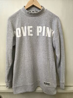 Victoria s Secret Love PINK Terry Cloth Sweatshirt Light Gray Size XS