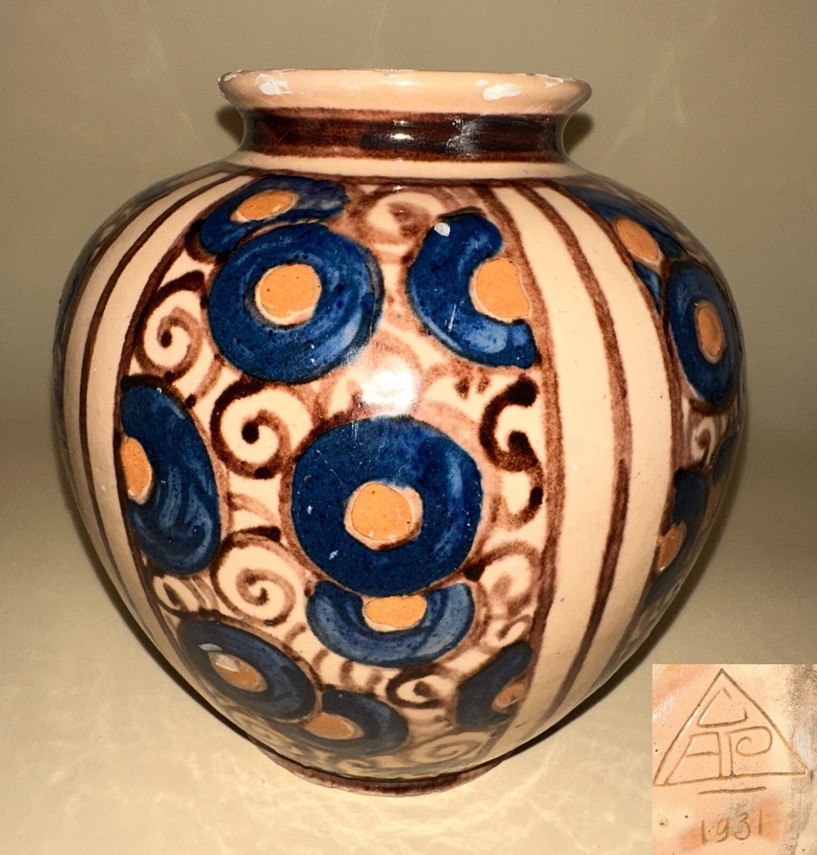 ANCIEN VASE EN Patte De Verre Peint Et Signer ...Hauteur 35 Cm EUR 40