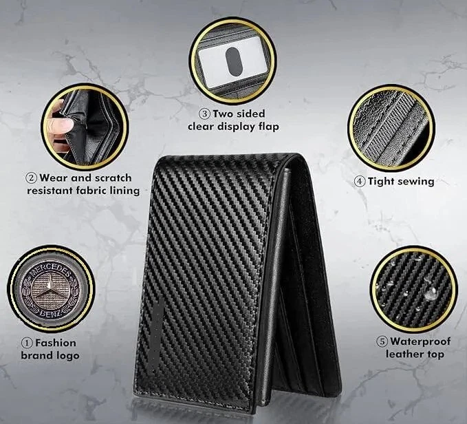 CARTERA MERCEDES BENZ 3D Azul Logo Fibra de Carbono Imitación Cuero Foto 3 de 4