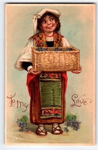 Frances Brundage Valentine Postcard Gypsy Girl Basket Of Violets 1905 Series 107