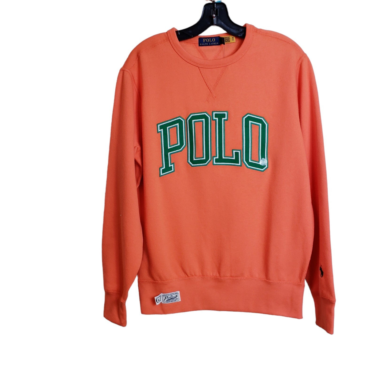 Polo Ralph Lauren Mens Orange Sweatshirt Long Sleeve Green Patch Logo Small  | eBay