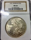 1921 Morgan Silver Dollar MS64 NGC very pleasing White Coin hints of light tone