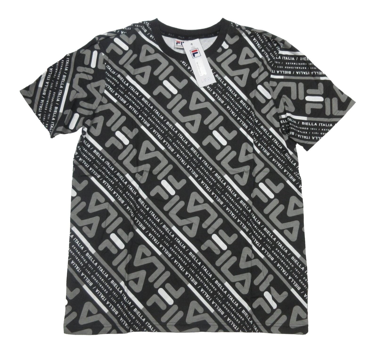 T shirt FILA uomo nera logo all over stampa grafica girocollo manica corta