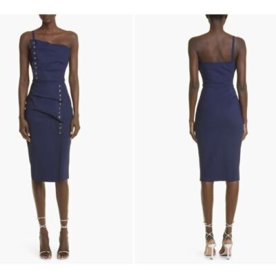 Chaira Boni La Petite Robe Button Detail Cocktail Dress Navy Size 50 /US 14  NWT
