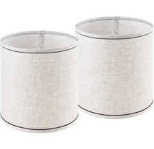 Lamp Shades Set of 2 Beige Black Trim,9.8" Top x 9.8" Bottom x 10.8"