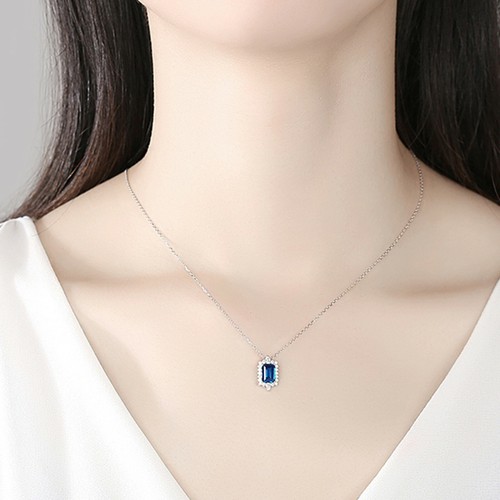 Collar colgante de rubí azul oscuro con plata de ley 925 - Imagen 3 de 8