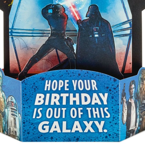 Hallmark Birthday Card ~ Star Wars LIGHT & SOUND POP UP Battle Scene Vader Luke - Picture 3 of 4