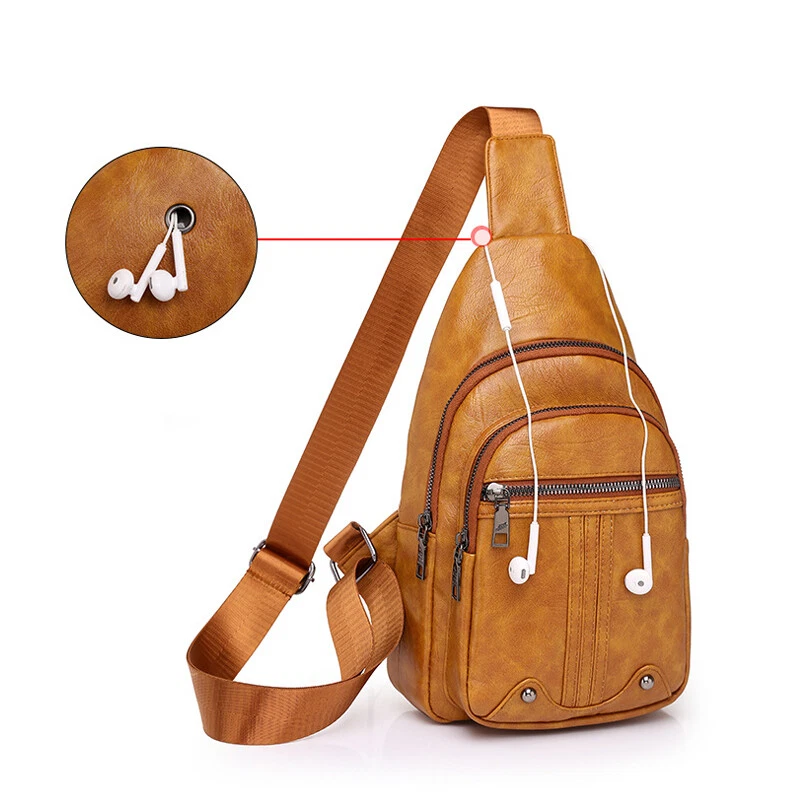 Mujeres Hombres Bolso de Pecho Cuero Retro Bandolera Bandolera Bolso de Hombro PPP Foto 3 de 4