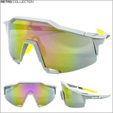 Oversized Retro Sporty Wrap Style KUSH SUNGLASSES Matte Gray Frame Rainbow Lens