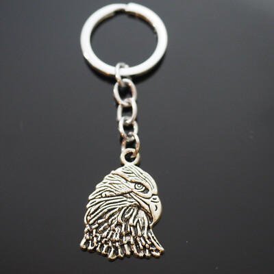 Vintage Bald Eagle Head 34x24mm Silver Charm Keychain Key Chain Gift