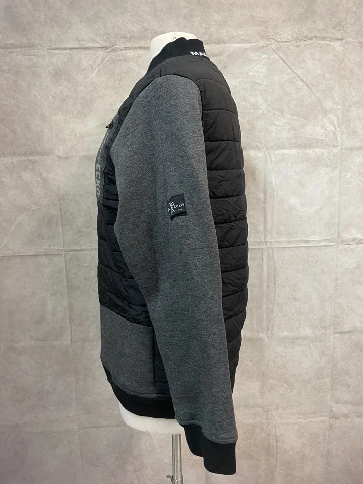 Chaqueta Marc Ecko Corte y Costura Para Hombre Negra Gris Acolchada Bolsillos Logo Cremallera Completa Talla M Foto 2 de 4