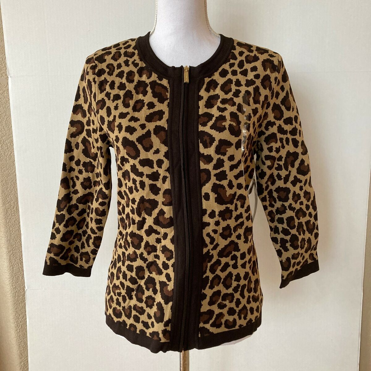 NOS Vintage Cheetah Animal Print Zip Knit Cardigan Jacket NOS Vintage Cheetah Animal Print Zip Knit Cardigan Jacket