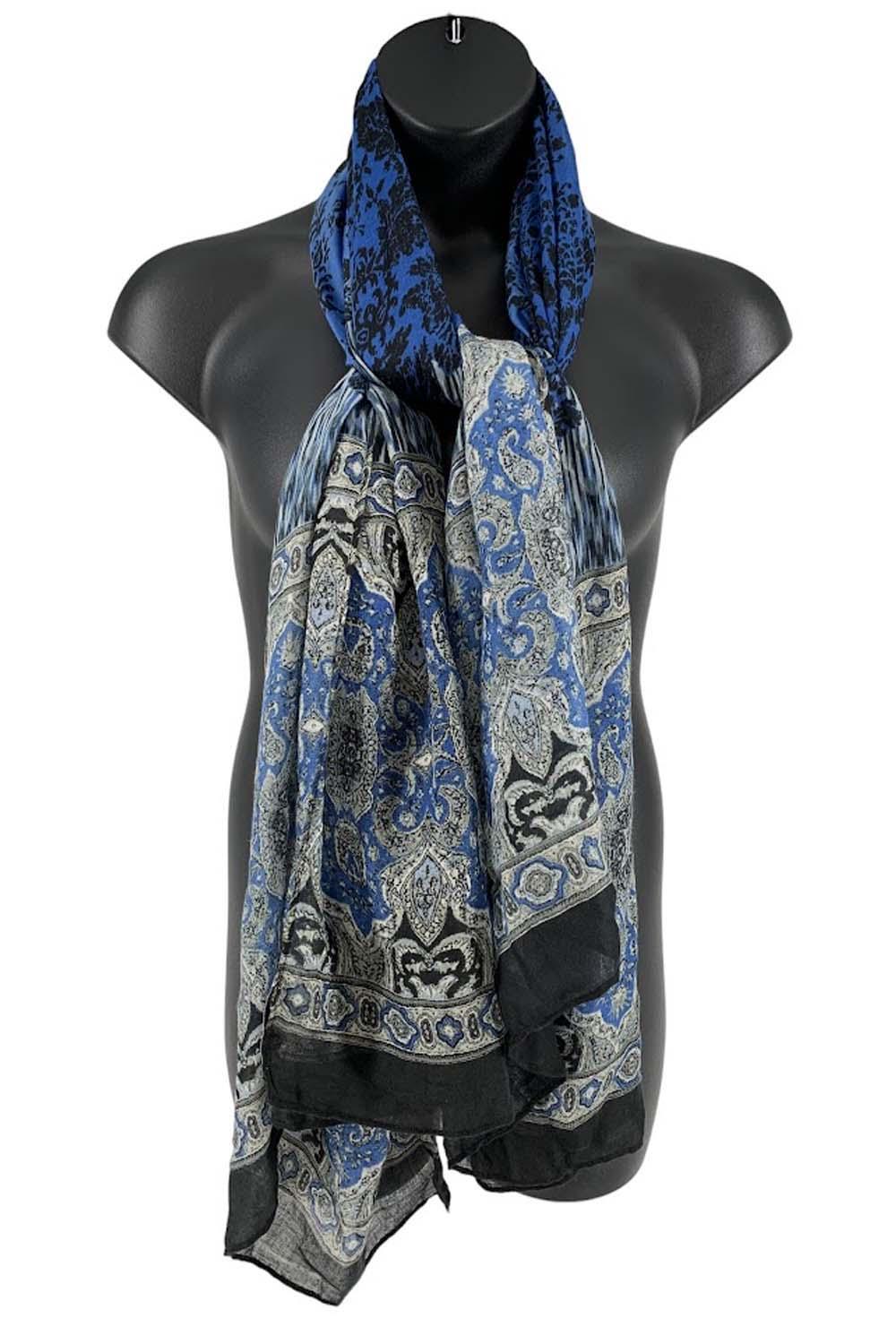 Продолговатый тканый шарф с принтом Susan Graver Border синего цвета в цветочек