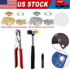 Grommet Tool Kit, Handheld Hole Punch Pliers, Hammer, Hole Punch, 200 set eyelet