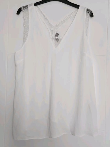ASOS SLEEVELESS WHITE SEMI SHEER LACE TRIM BLOUSE TOP 12