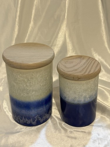 2 -Portmeirion Starfire Collection Sapphire Pattern Canisters with Wood Lids - Picture 3 of 10