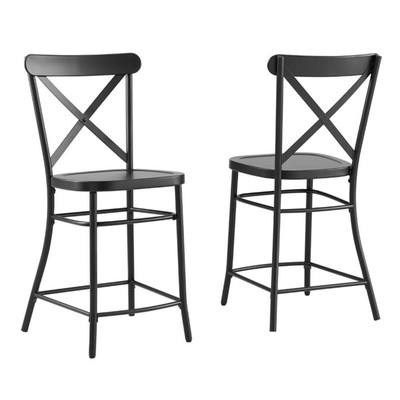 Crosley Furniture Camille 2 Piece Metal Counter Stool Set in Matte Black