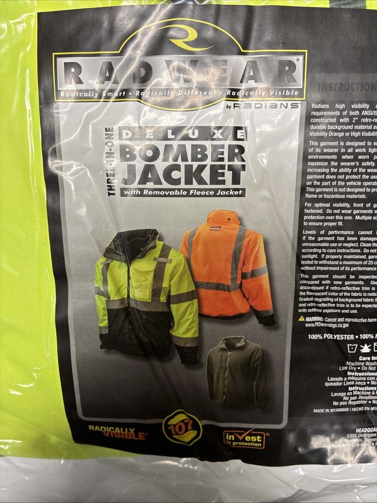 Radwear Deluxe Hi-Visibility Bomber Jacket – Size 2X (XXL) image 4
