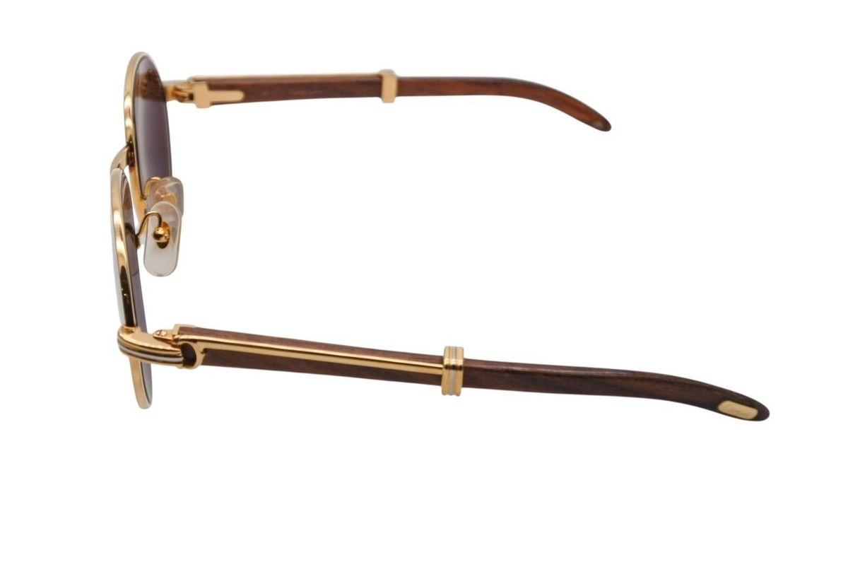 Rare Cartier Wood Sunglasses 52-18 130 Oval Gold Trinity Frame