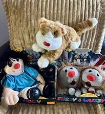 The Big Comfy Couch Plush Lot Molly, Dust Bunnies, Snicklefritz Cat w/box PBS