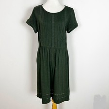 J.Jill Dark Green Knit Swing Dress Crochet Details Casual Comfy Sz Medium Womens