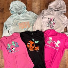 Under Armour Girls Lot YM 2 Hoodies 3 Shirts Athletic School Outfit Lot Medium