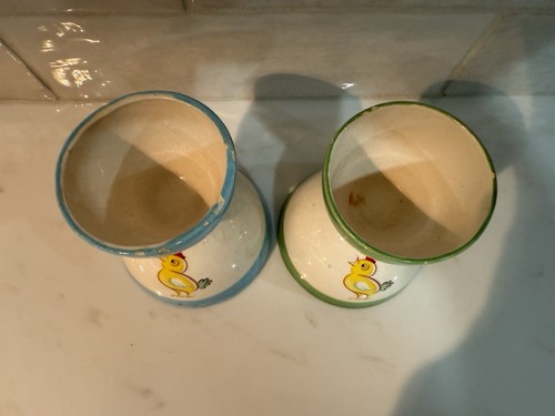 Juego de 2 tazas de huevo vintage pollitos pájaros azul amarillo 🐣🐣 - Imagen 6 de 18