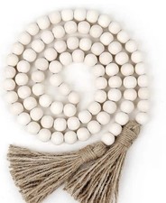 58 Inch long Wood Bead Garland with Tassels 6 pieces home decor