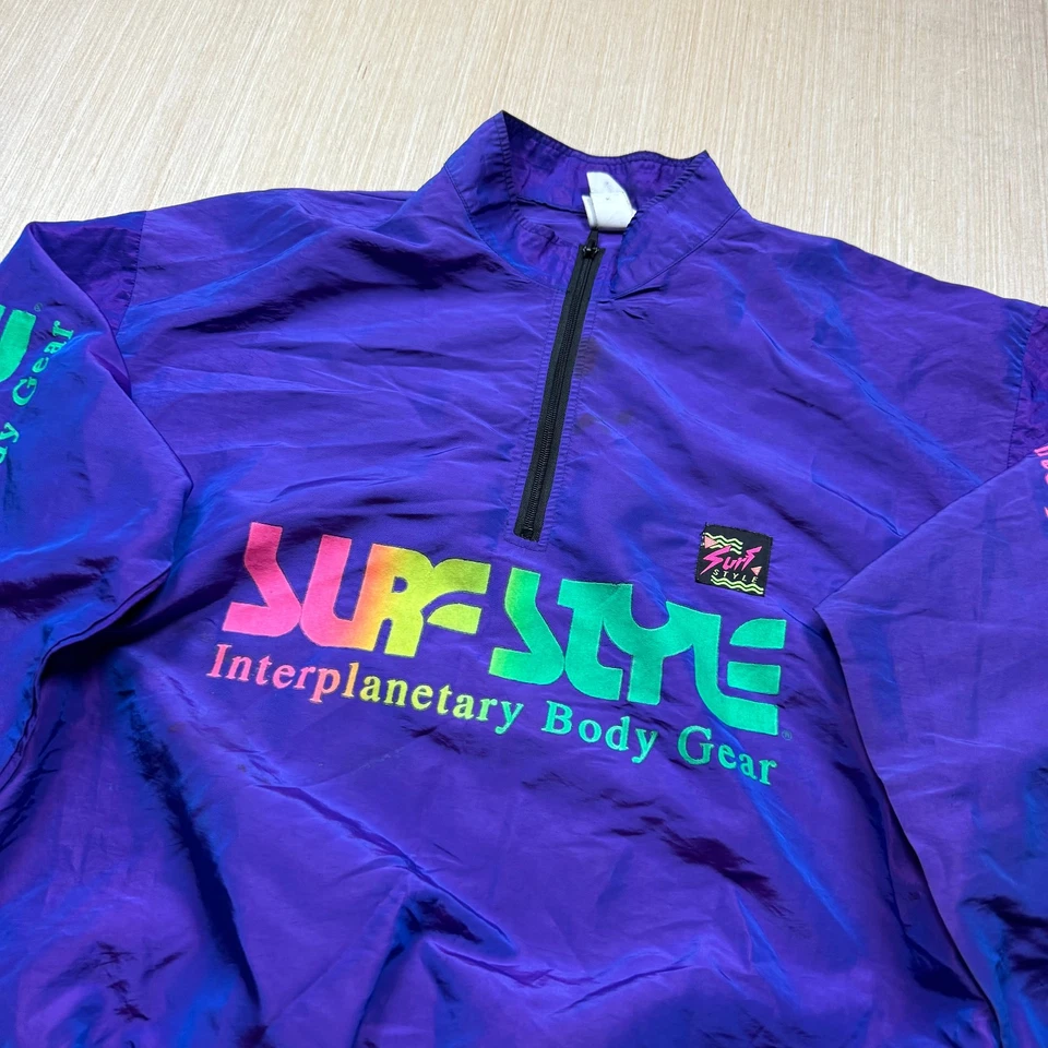 Vintage Surf Style Windbreaker Jacket 90s Iridescent 1/2 Zip Pullover L one size - Image 2 of 4