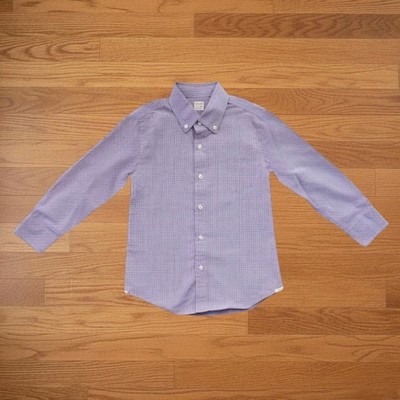 Crewcuts J Crew Boys Micro Check Button-up Shirt Purple White Long Sleeve Sz 4-5