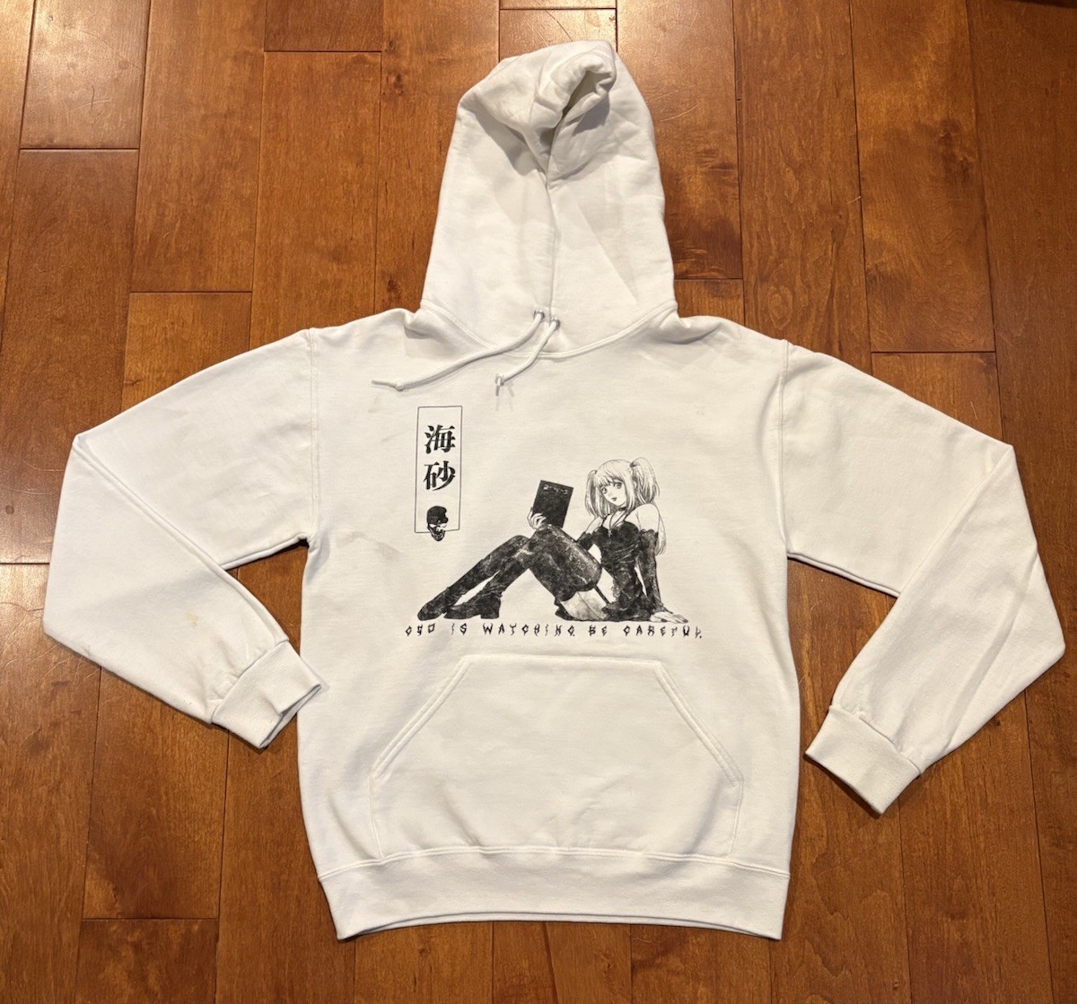 Misa Amane Death Note White Hoodie “God Is Be Careful” Sz SMALL