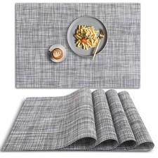 PVC Placemats Set Of 4, Non Slip Durable Place Mats, Gray
