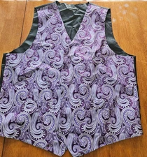Purple Black Paisley Vest Men's 3XL  Silk Barry Wang Pockets Prty Mail Shp