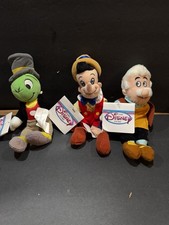 Disney Store Pinocchio Geppetto Jiminy Cricket Mini Been Bag Plush 8  NWT