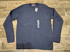 Vtg Chaps Ralph Lauren Sweater Mens M Navy Blue Ribbed V-Neck Made in USA NWT
