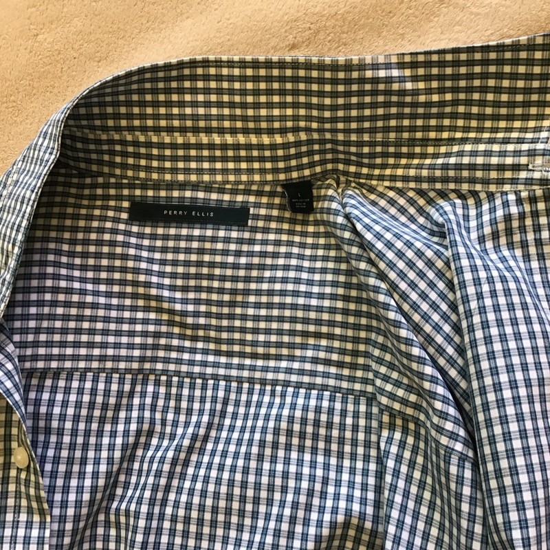 Perry Ellis Men's Blue Plaid Cotton Long Sleeve Button-Up Shirt Size L