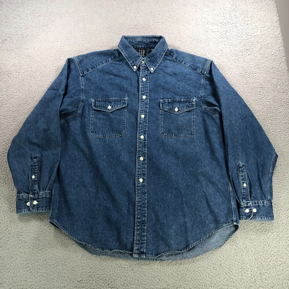 Camisa GAP Vintage Hombres Grande Azul Denim Heritage Ropa de Trabajo Relajada Y2K Manga Larga Foto 2 de 4