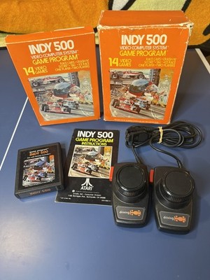 Indy 500 Atari 2600, Complete Game in Big Box CIB 2 Driving Controllers w/Manual