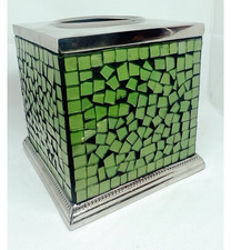 Silver Metal  Green Glass Tissue Box Cover Holder Made In India