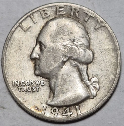 1941D Washington Silver Quarter. VG Condition.