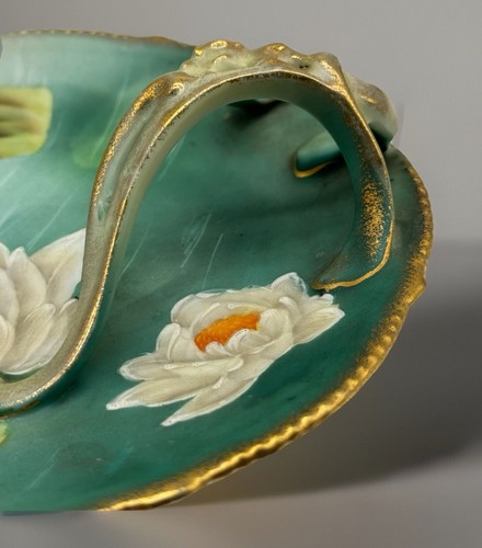 Piatto da portata vintage dipinto a mano floreale limone dessert formaggio fiore di loto - Foto 3 di 7